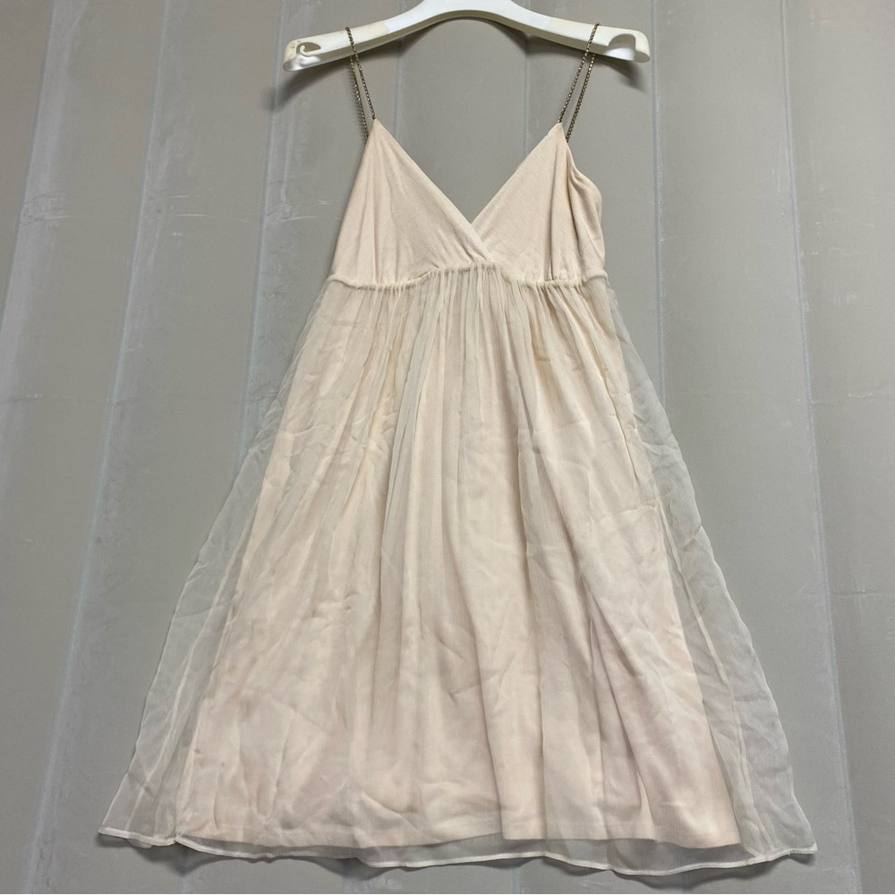 Akiko Women’s Dress XS Silk Overlay Chain Strap Flowy Feminine Neutral Fairy